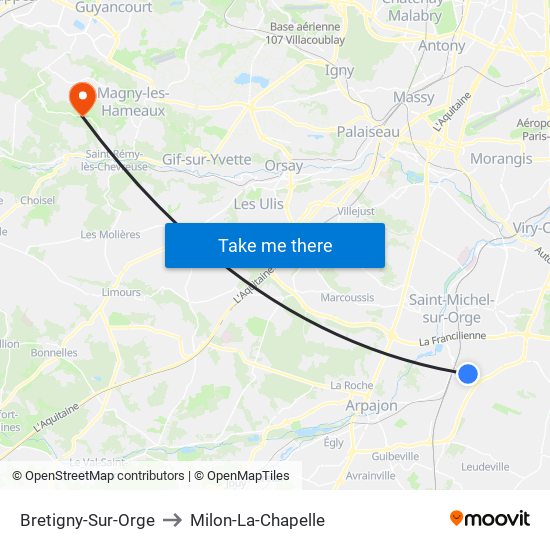 Bretigny-Sur-Orge to Milon-La-Chapelle map