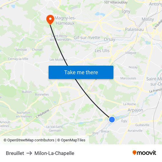 Breuillet to Milon-La-Chapelle map