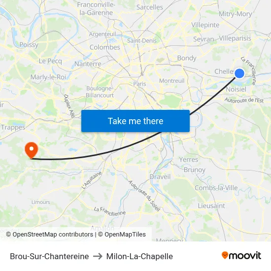 Brou-Sur-Chantereine to Milon-La-Chapelle map