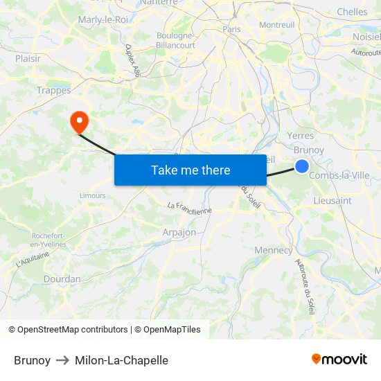 Brunoy to Milon-La-Chapelle map