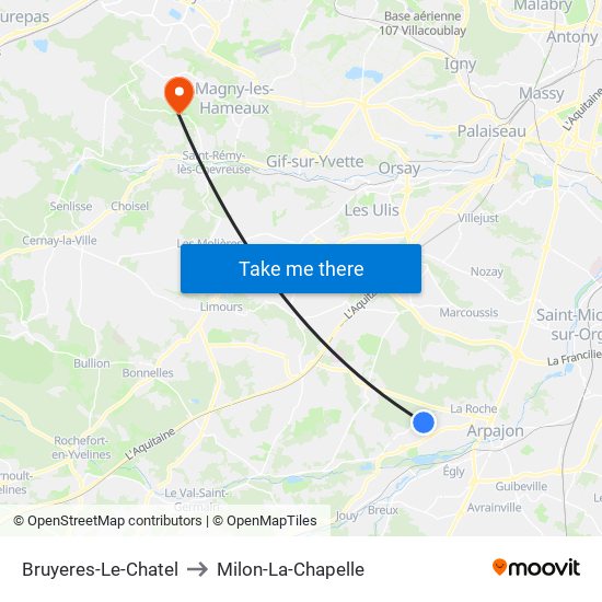 Bruyeres-Le-Chatel to Milon-La-Chapelle map