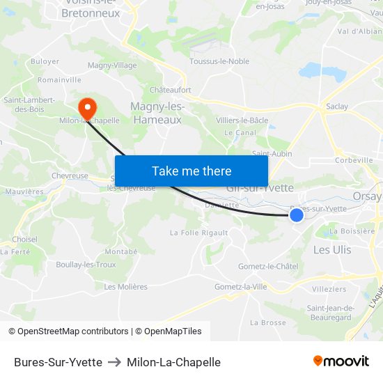 Bures-Sur-Yvette to Milon-La-Chapelle map