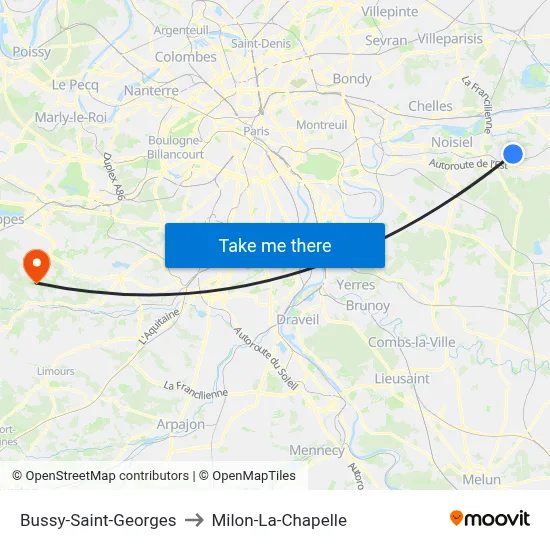 Bussy-Saint-Georges to Milon-La-Chapelle map
