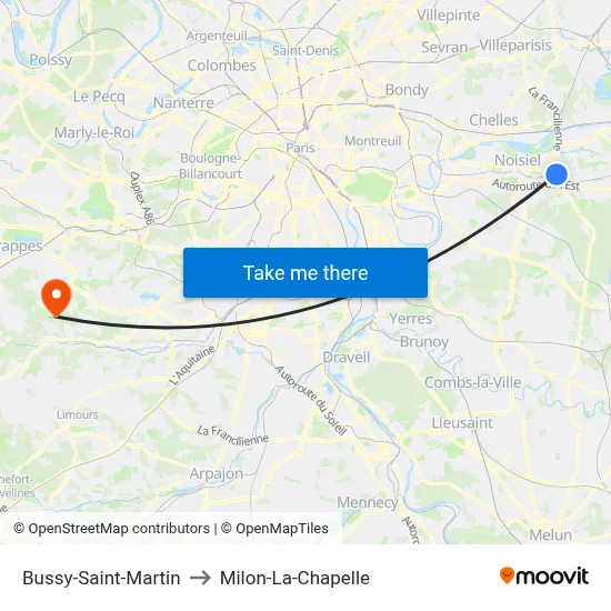 Bussy-Saint-Martin to Milon-La-Chapelle map