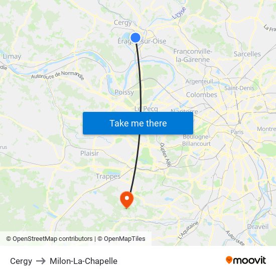 Cergy to Milon-La-Chapelle map