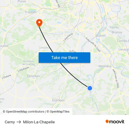 Cerny to Milon-La-Chapelle map