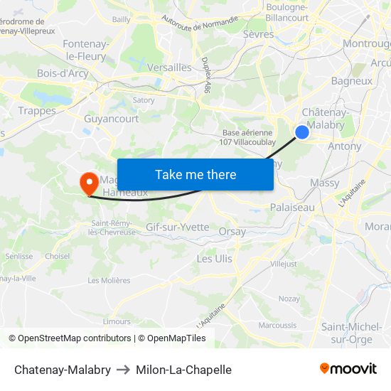 Chatenay-Malabry to Milon-La-Chapelle map