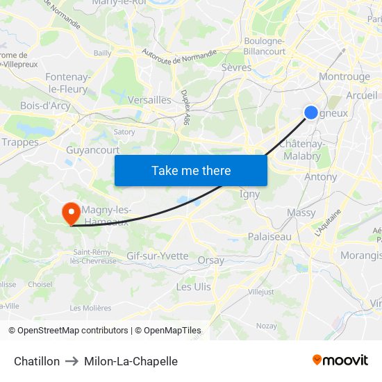 Chatillon to Milon-La-Chapelle map