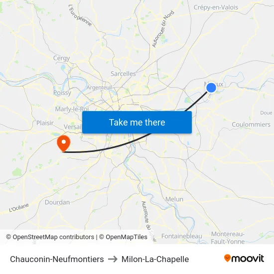 Chauconin-Neufmontiers to Milon-La-Chapelle map