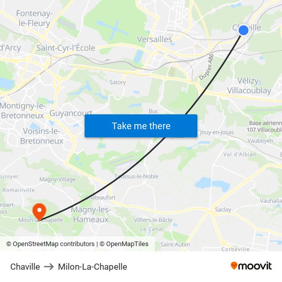 Chaville to Milon-La-Chapelle map