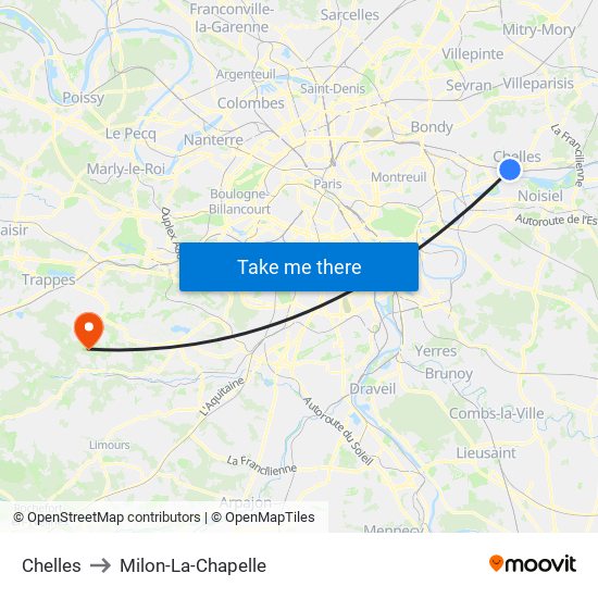 Chelles to Milon-La-Chapelle map