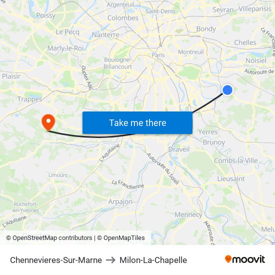 Chennevieres-Sur-Marne to Milon-La-Chapelle map