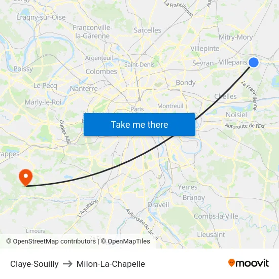 Claye-Souilly to Milon-La-Chapelle map