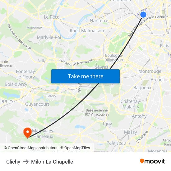 Clichy to Milon-La-Chapelle map
