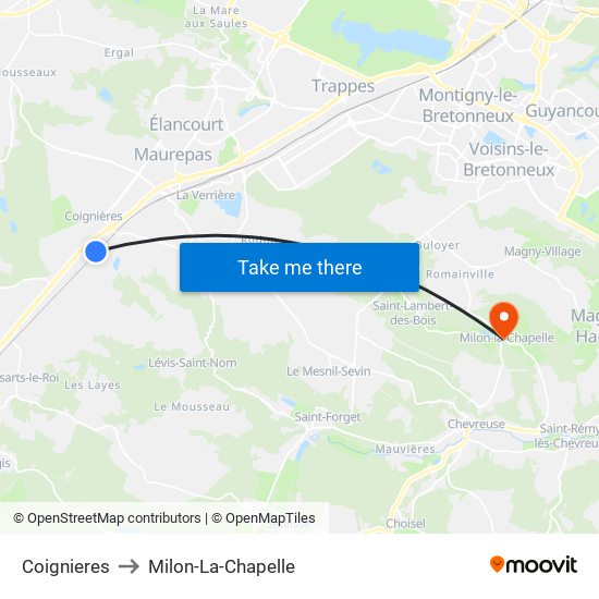 Coignieres to Milon-La-Chapelle map