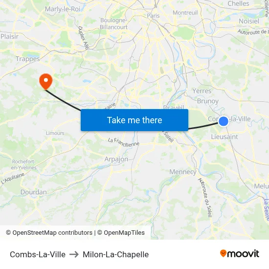 Combs-La-Ville to Milon-La-Chapelle map