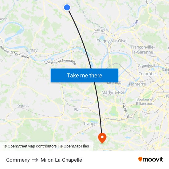 Commeny to Milon-La-Chapelle map