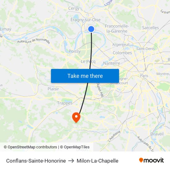 Conflans-Sainte-Honorine to Milon-La-Chapelle map