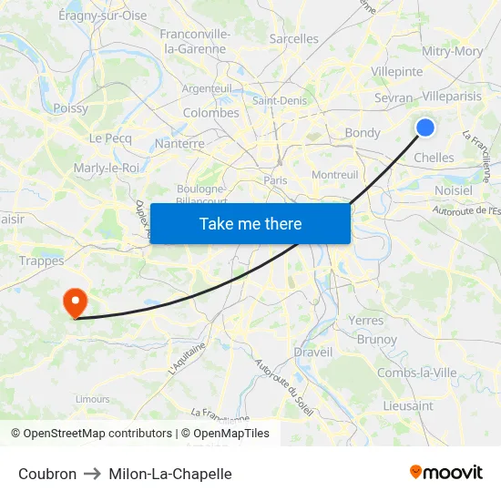 Coubron to Milon-La-Chapelle map