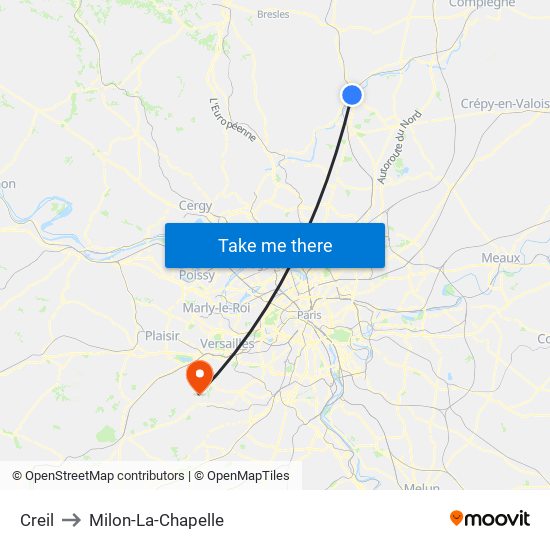 Creil to Milon-La-Chapelle map