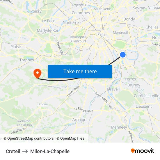 Creteil to Milon-La-Chapelle map