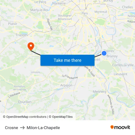 Crosne to Milon-La-Chapelle map