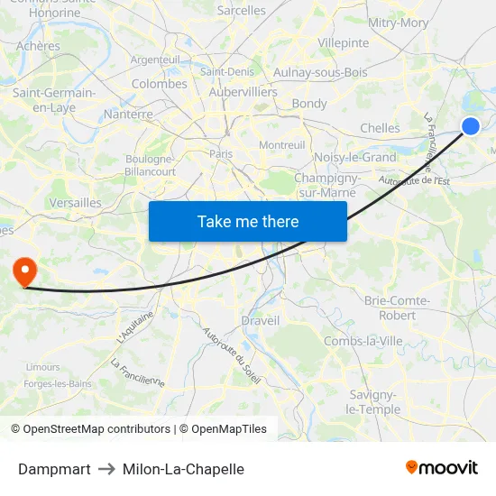 Dampmart to Milon-La-Chapelle map