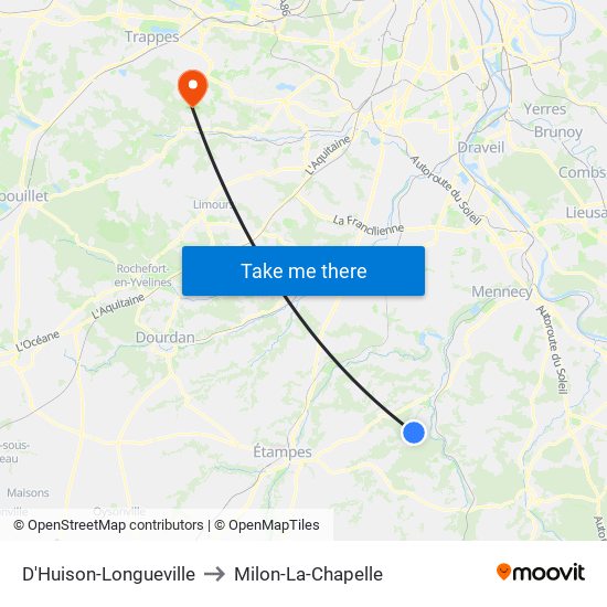 D'Huison-Longueville to Milon-La-Chapelle map