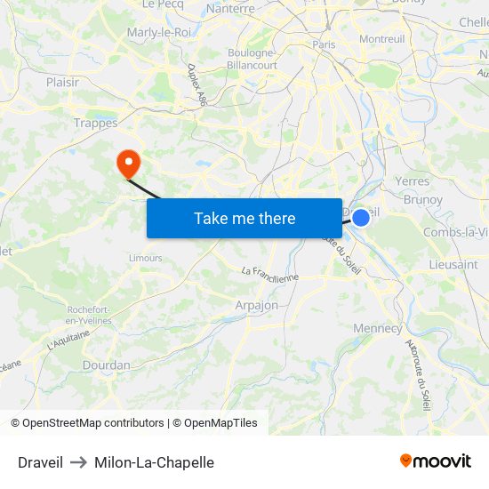 Draveil to Milon-La-Chapelle map