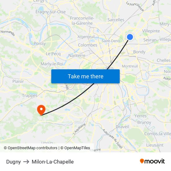 Dugny to Milon-La-Chapelle map