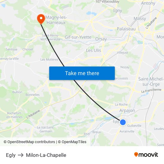 Egly to Milon-La-Chapelle map