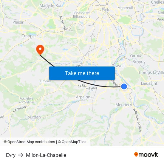 Evry to Milon-La-Chapelle map