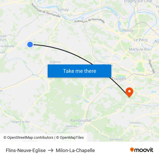 Flins-Neuve-Eglise to Milon-La-Chapelle map