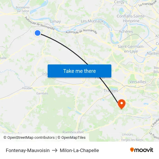Fontenay-Mauvoisin to Milon-La-Chapelle map