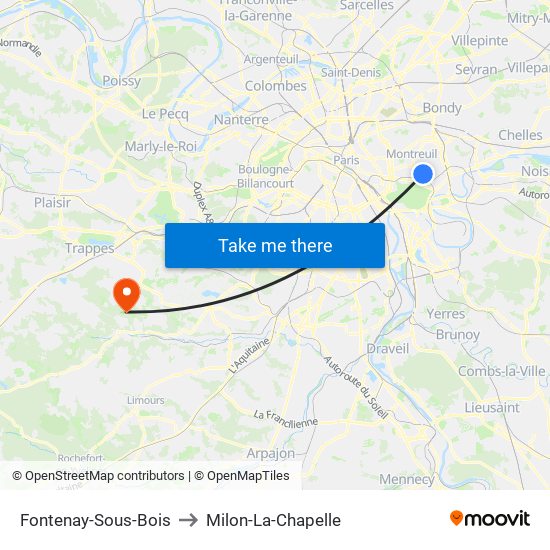 Fontenay-Sous-Bois to Milon-La-Chapelle map