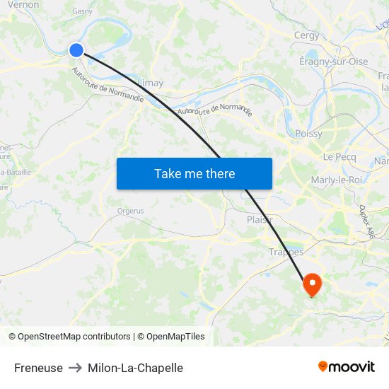 Freneuse to Milon-La-Chapelle map