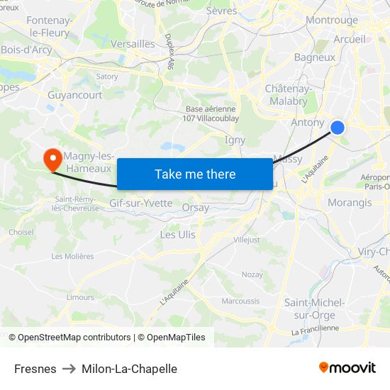 Fresnes to Milon-La-Chapelle map