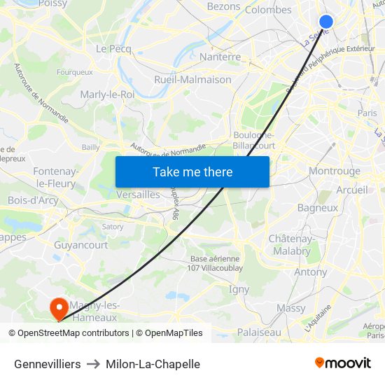 Gennevilliers to Milon-La-Chapelle map