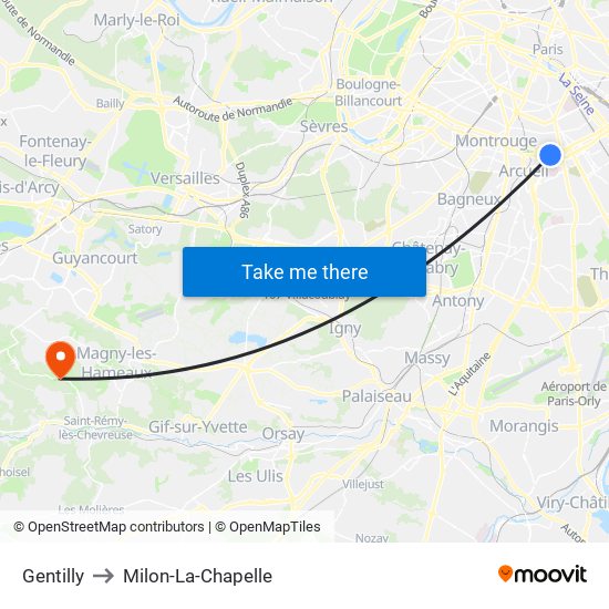 Gentilly to Milon-La-Chapelle map