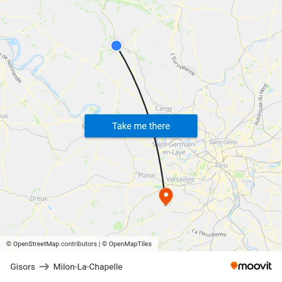 Gisors to Milon-La-Chapelle map