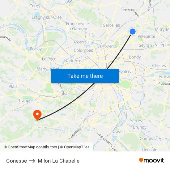 Gonesse to Milon-La-Chapelle map