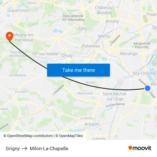 Grigny to Milon-La-Chapelle map