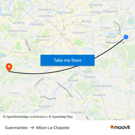 Guermantes to Milon-La-Chapelle map