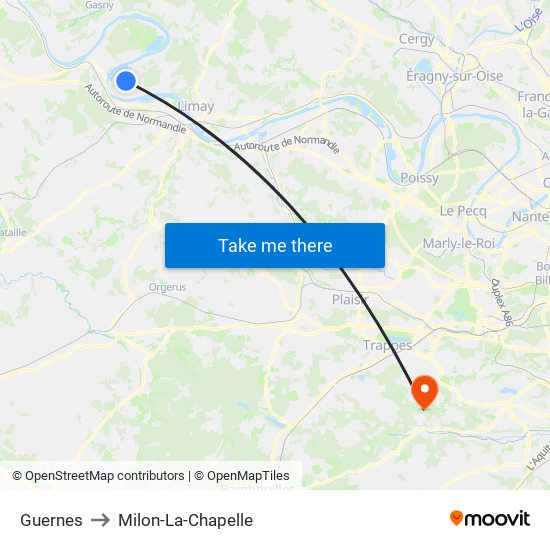 Guernes to Milon-La-Chapelle map