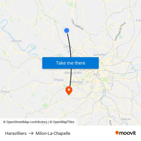 Haravilliers to Milon-La-Chapelle map