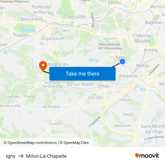 Igny to Milon-La-Chapelle map