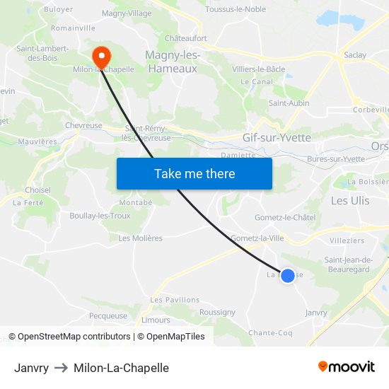Janvry to Milon-La-Chapelle map