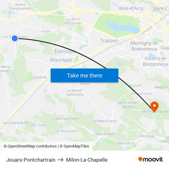 Jouars-Pontchartrain to Milon-La-Chapelle map