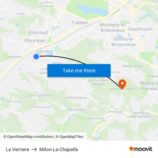 La Verriere to Milon-La-Chapelle map