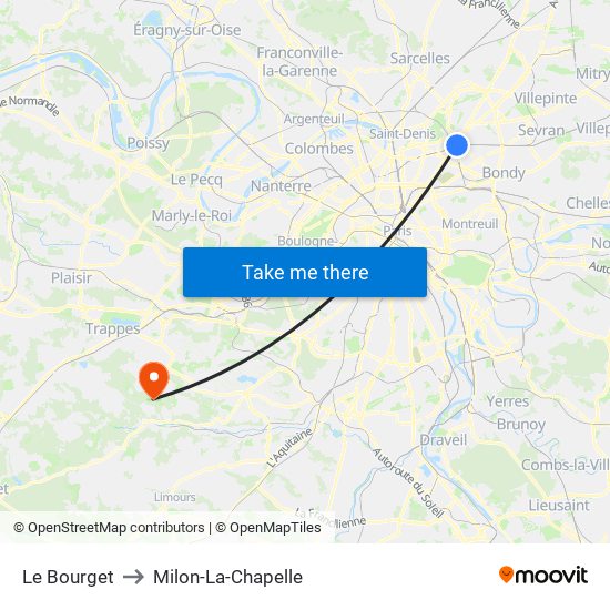 Le Bourget to Milon-La-Chapelle map